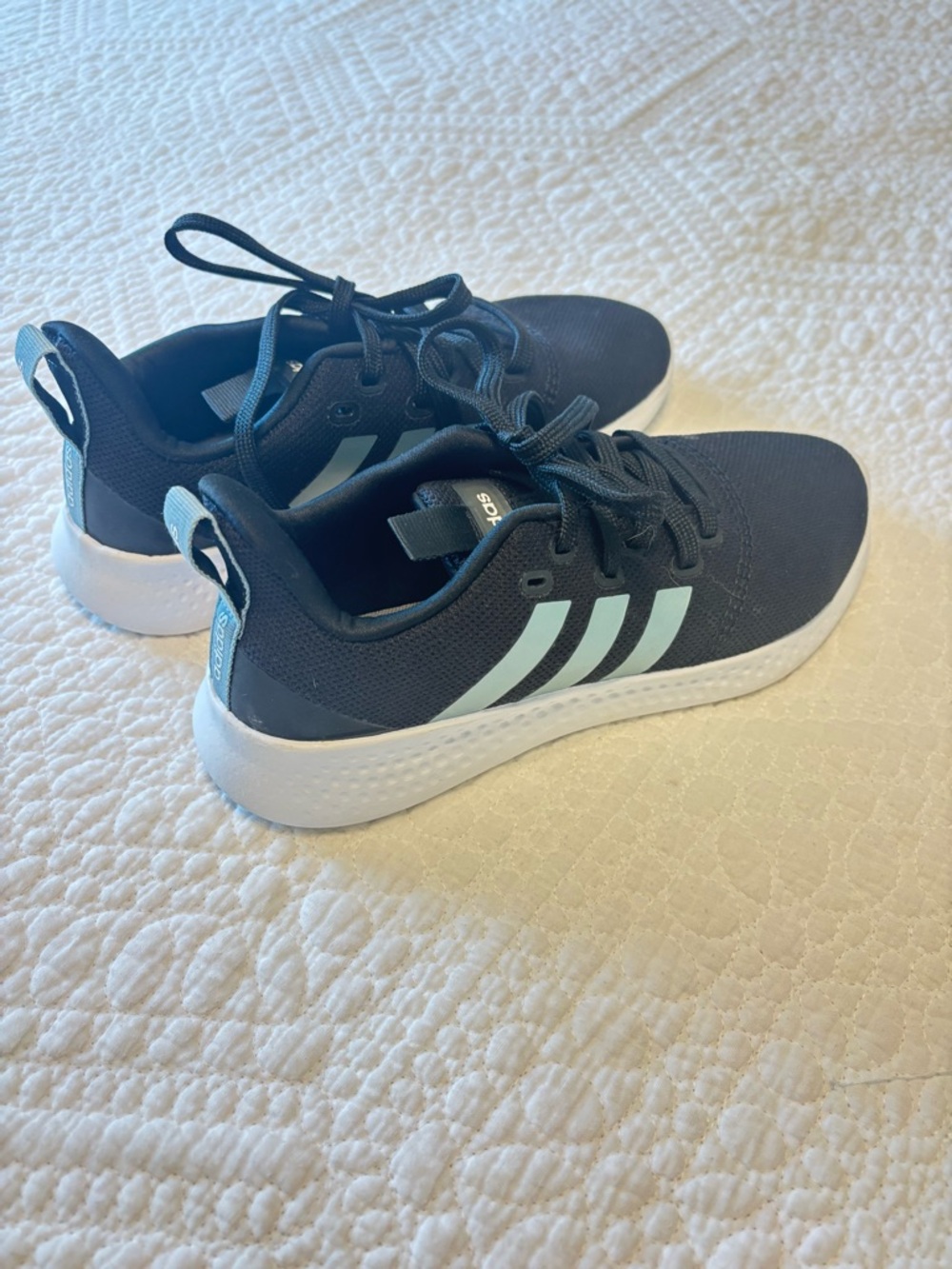 Adidas Women Cloudfoam Lace-Up Sneakers in Black with White Stripes 6.5